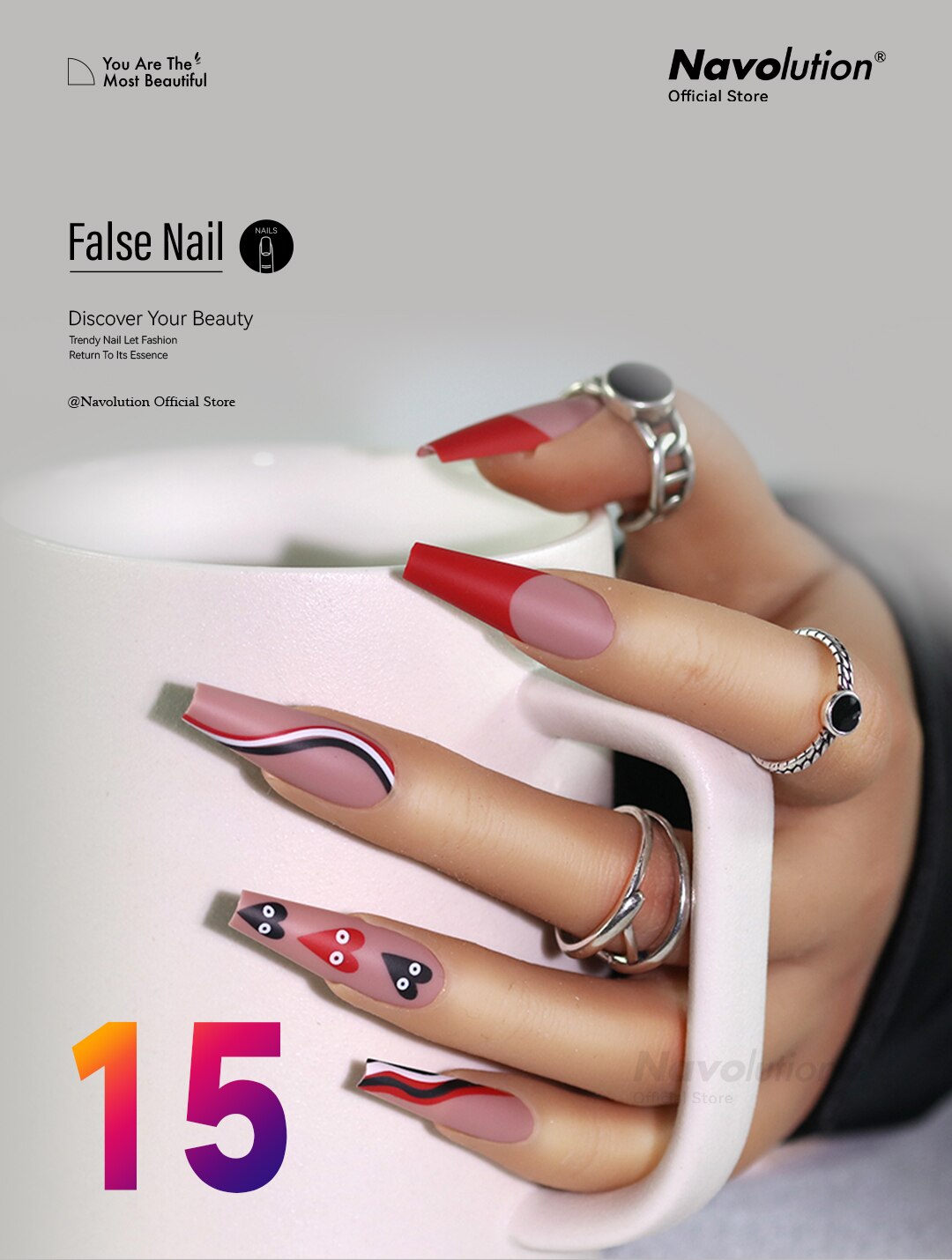 Navolution 24Pcs/Set DIY Manicure Wearable Fake Nails press on Detachable Finished Fingernails Ballet Square Head Almond Short 15