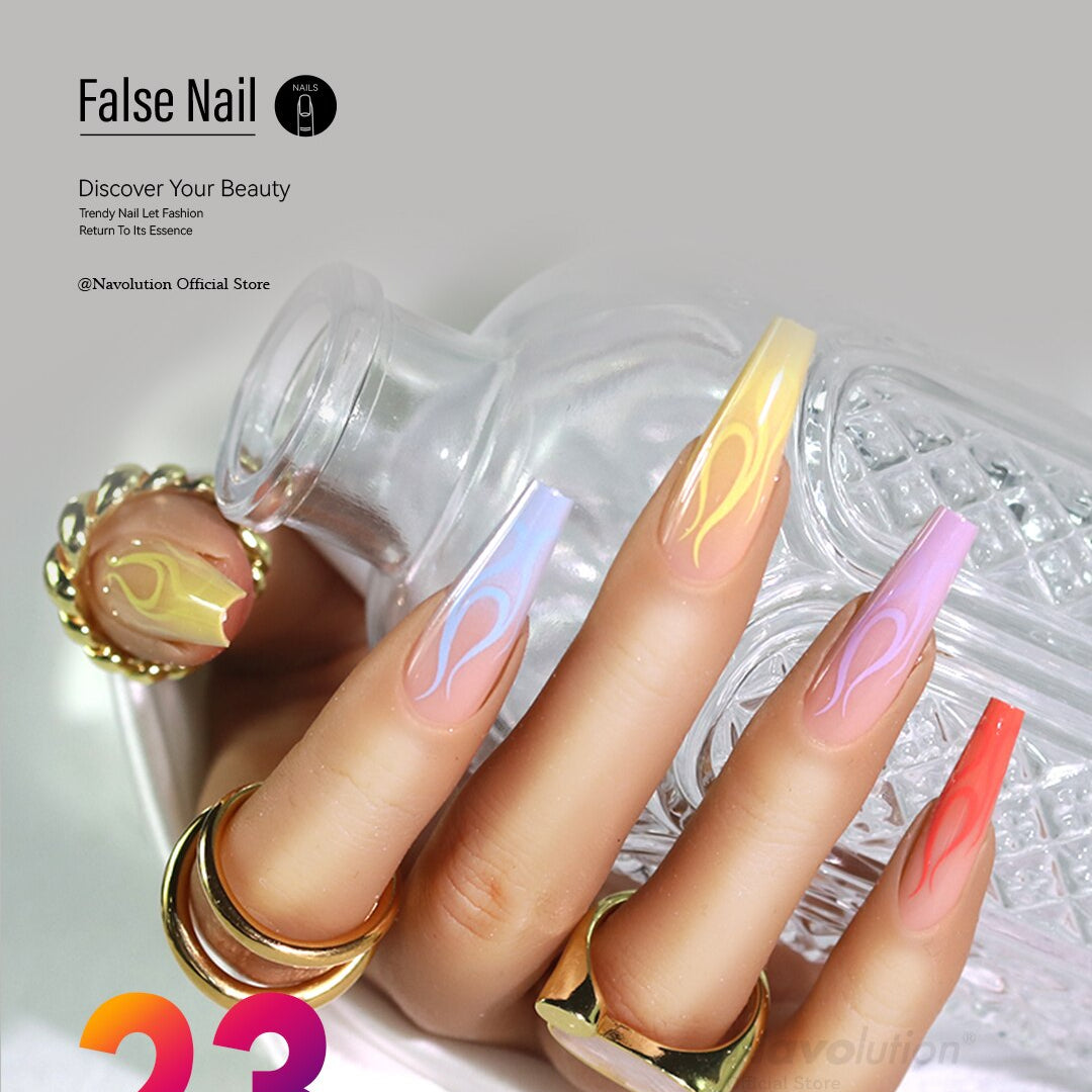 Navolution 24Pcs/Set DIY Manicure Wearable Fake Nails press on Detachable Finished Fingernails Ballet Square Head Almond Short 23