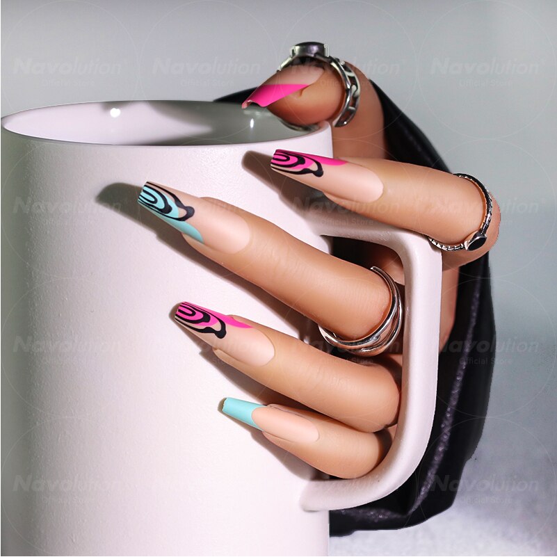 Navolution 24Pcs/Set DIY Manicure Wearable Fake Nails press on Detachable Finished Fingernails Ballet Square Head Almond Short 26
