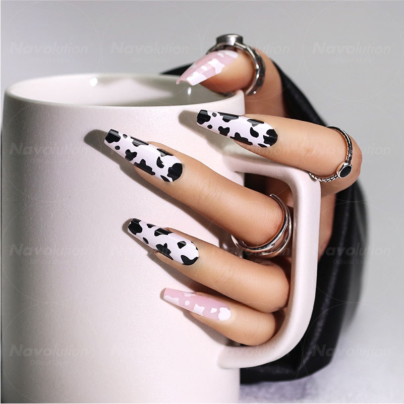 Navolution 24Pcs/Set DIY Manicure Wearable Fake Nails press on Detachable Finished Fingernails Ballet Square Head Almond Short 43