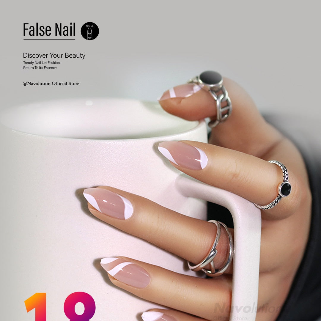 Navolution 24Pcs/Set DIY Manicure Wearable Fake Nails press on Detachable Finished Fingernails Ballet Square Head Almond Short 18
