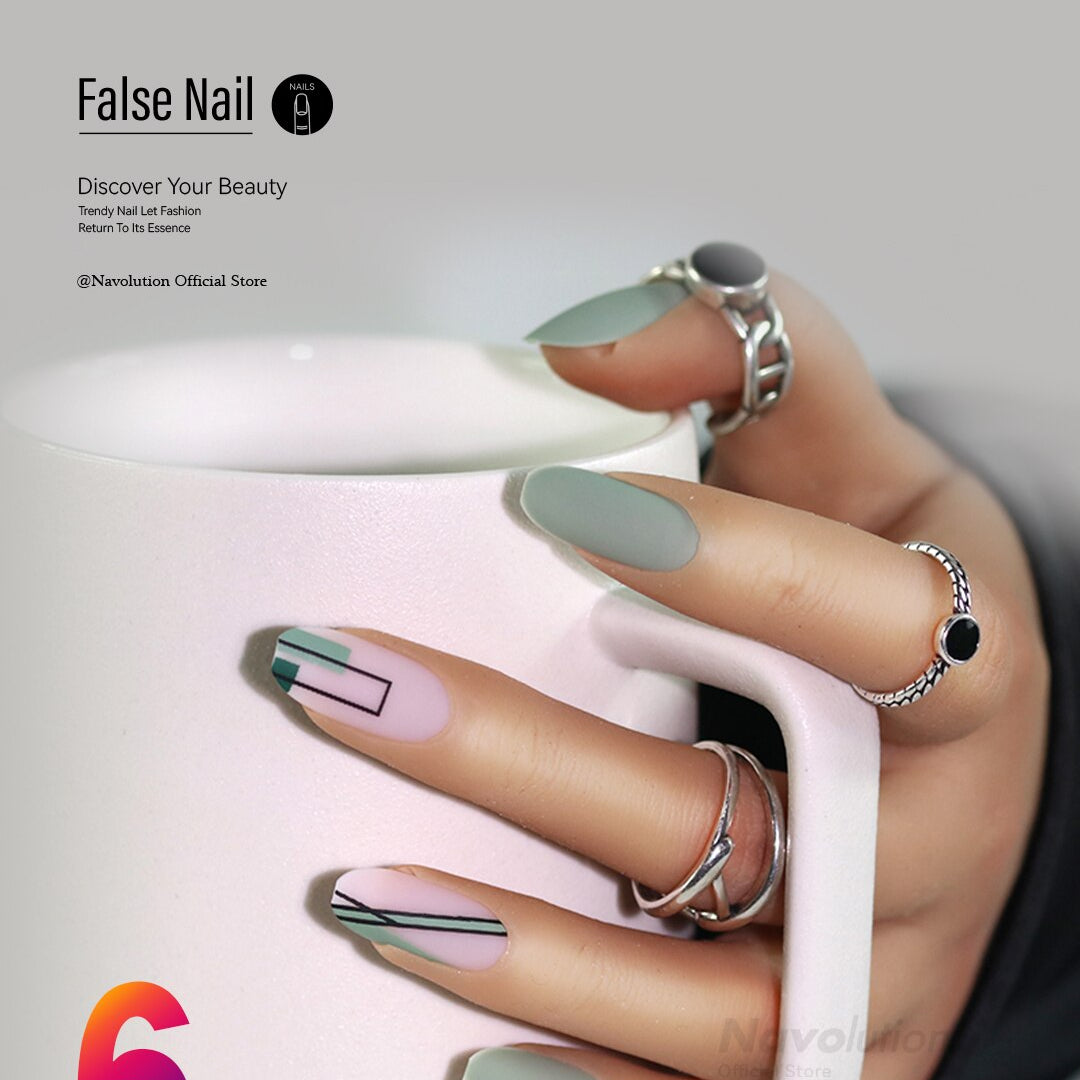 Navolution 24Pcs/Set DIY Manicure Wearable Fake Nails press on Detachable Finished Fingernails Ballet Square Head Almond Short 6