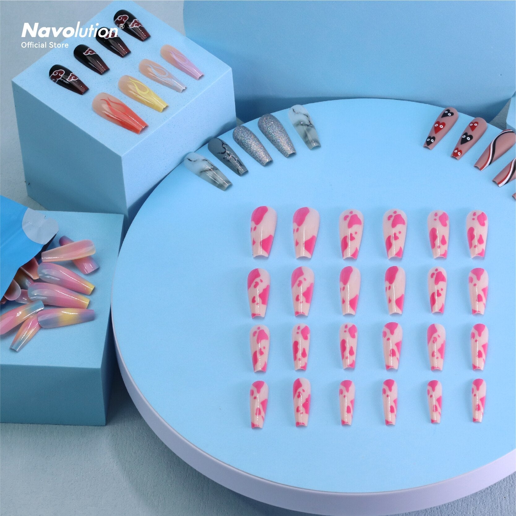 Navolution 24Pcs/Set DIY Manicure Wearable Fake Nails press on Detachable Finished Fingernails Ballet Square Head Almond Short