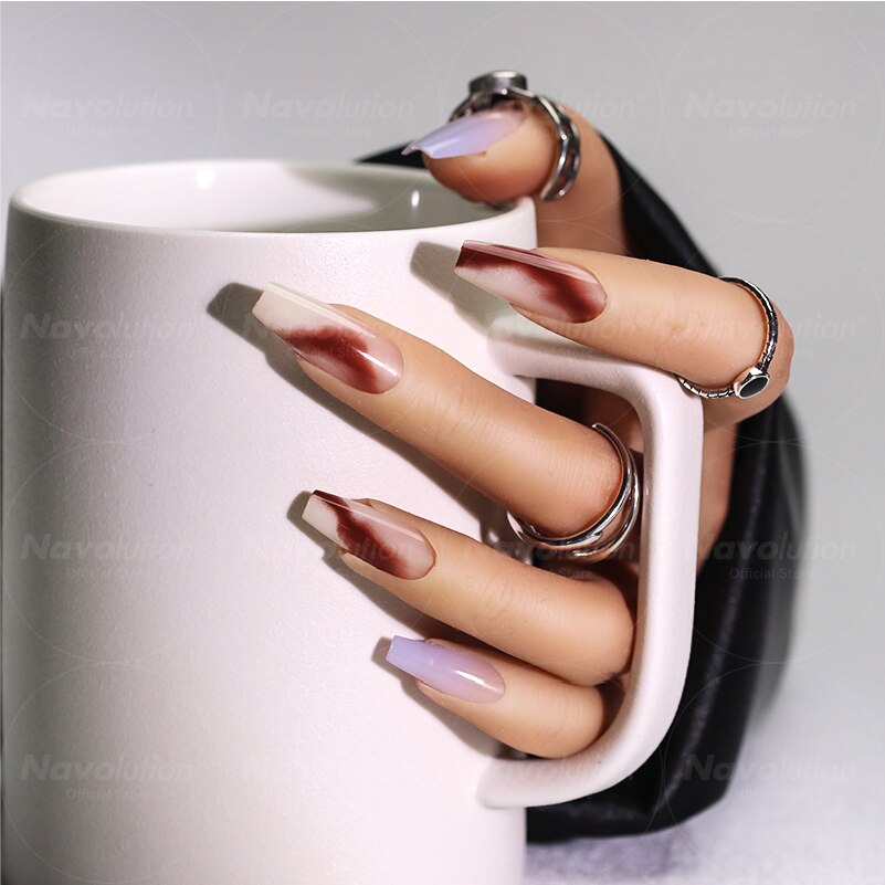 Navolution 24Pcs/Set DIY Manicure Wearable Fake Nails press on Detachable Finished Fingernails Ballet Square Head Almond Short 15