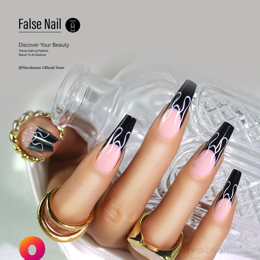 Navolution 24Pcs/Set DIY Manicure Wearable Fake Nails press on Detachable Finished Fingernails Ballet Square Head Almond Short 8