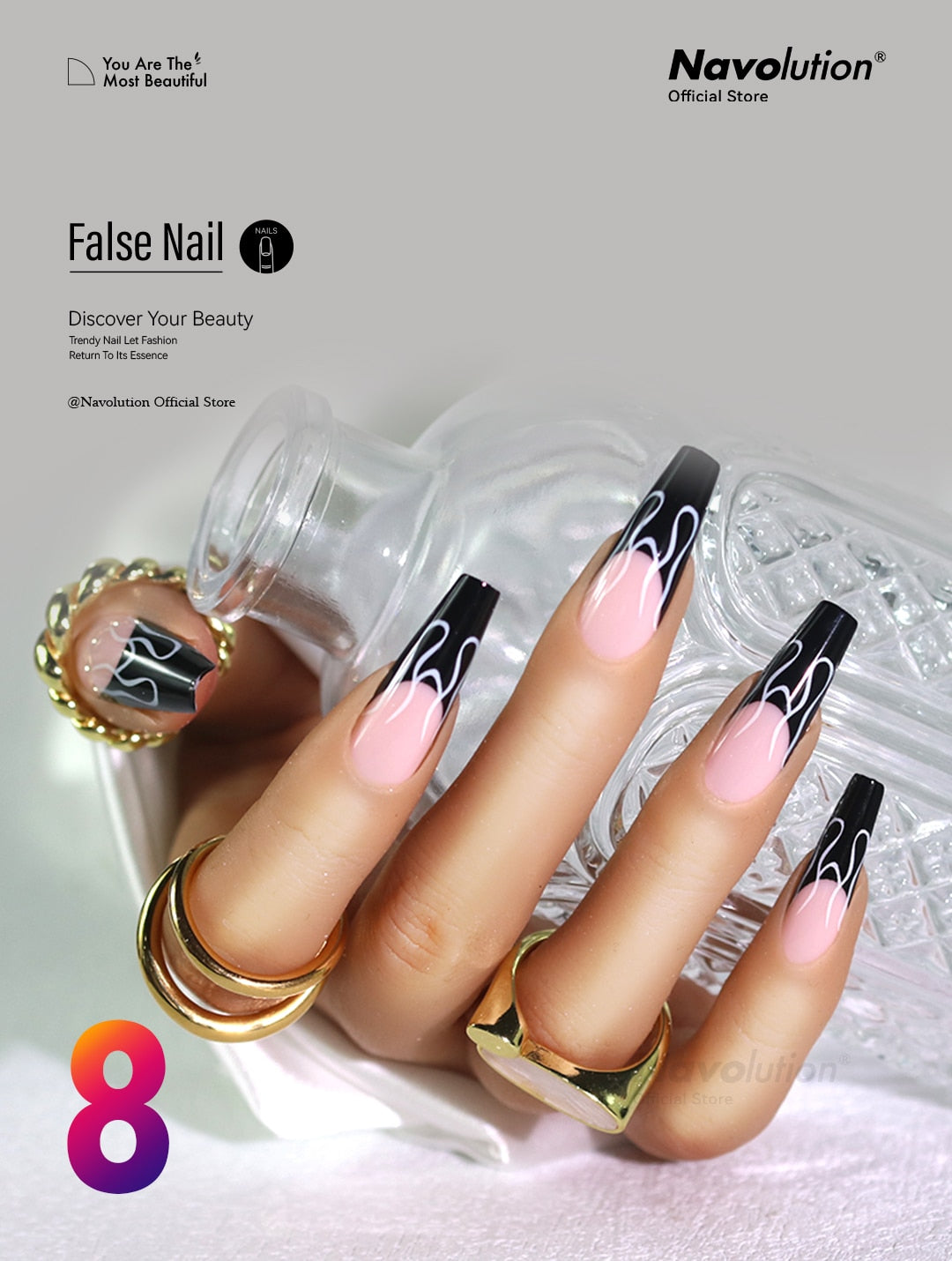 Navolution 24Pcs/Set DIY Manicure Wearable Fake Nails press on Detachable Finished Fingernails Ballet Square Head Almond Short 8