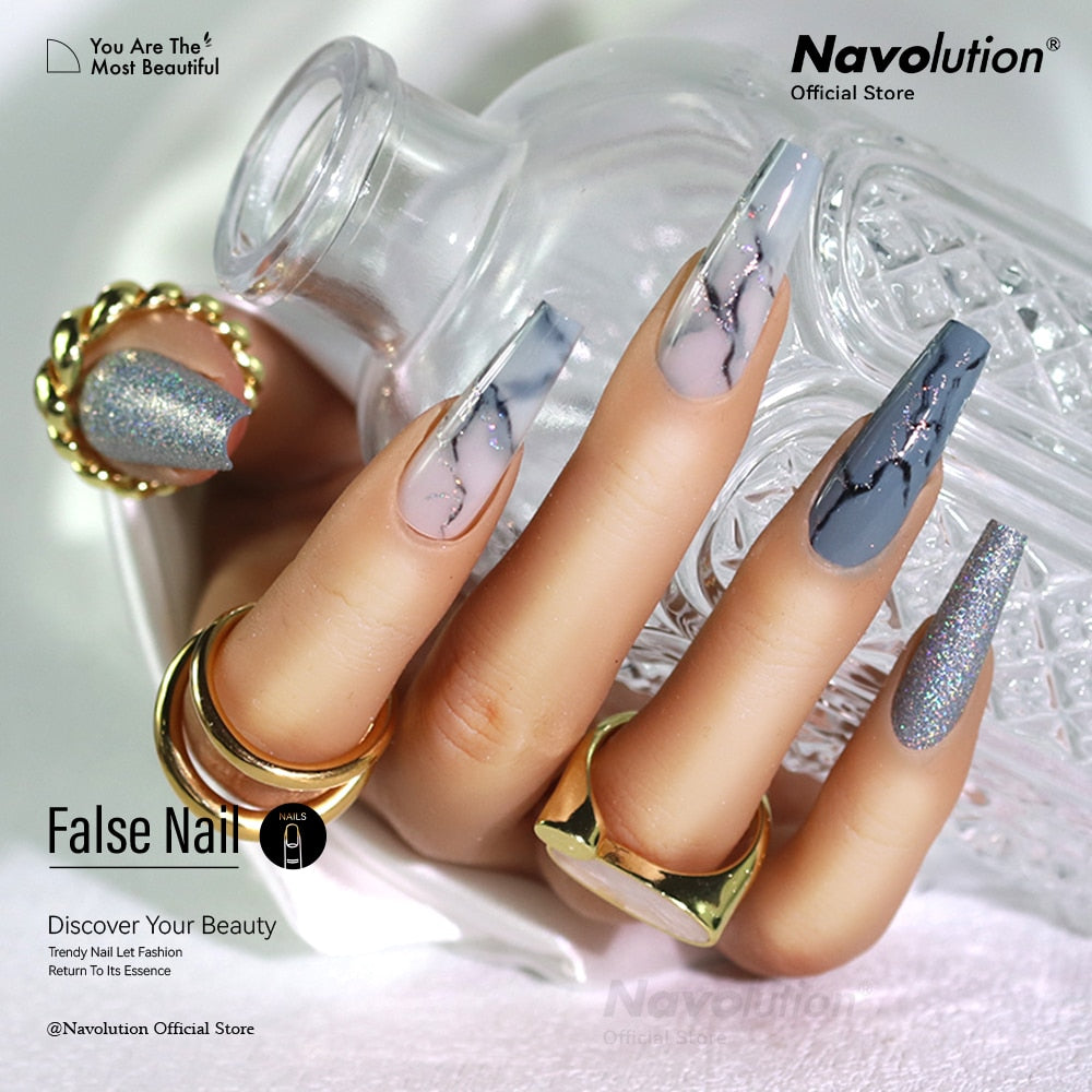 Navolution 24Pcs/Set DIY Manicure Wearable Fake Nails press on Detachable Finished Fingernails Ballet Square Head Almond Short AMAIO