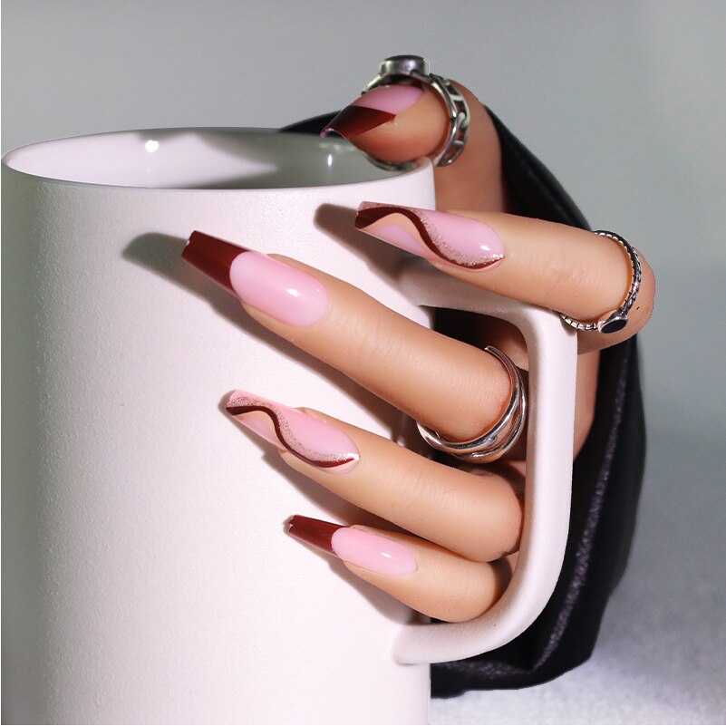 Navolution 24Pcs/Set DIY Manicure Wearable Fake Nails press on Detachable Finished Fingernails Ballet Square Head Almond Short 13