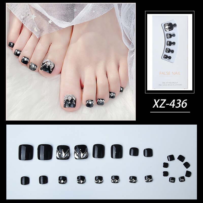 New 2022 Summer Gold Full Diamond Feet Nails Press On Fake Glitter Toe Nail Stickers Full Cover Toe Nail Tips False Foot Nails J14