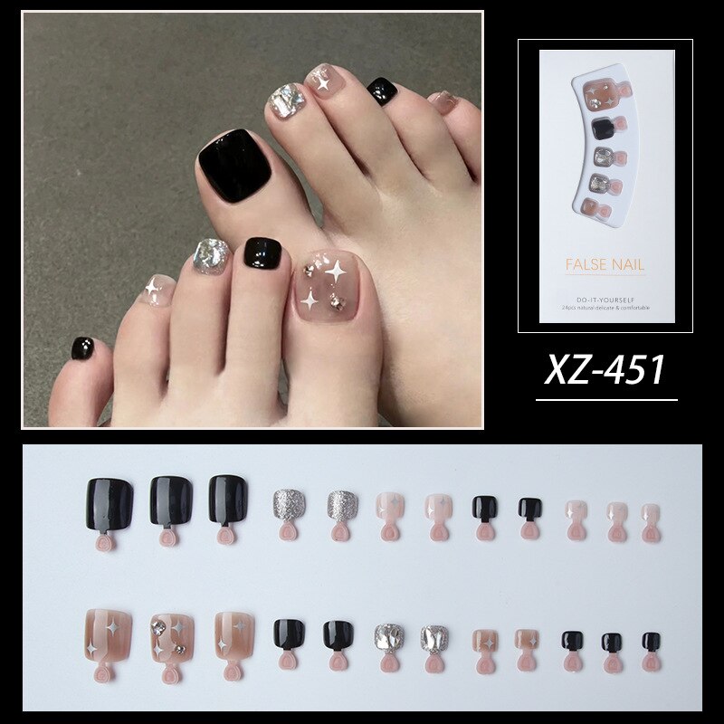 New 2022 Summer Gold Full Diamond Feet Nails Press On Fake Glitter Toe Nail Stickers Full Cover Toe Nail Tips False Foot Nails J12