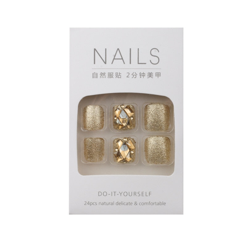 New 2022 Summer Gold Full Diamond Feet Nails Press On Fake Glitter Toe Nail Stickers Full Cover Toe Nail Tips False Foot Nails
