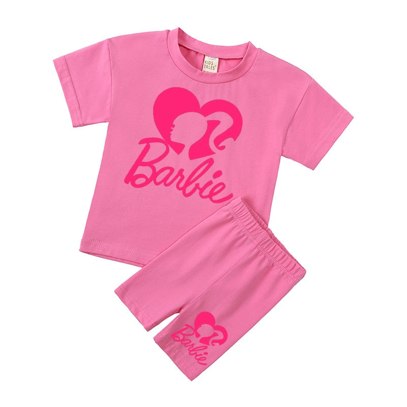 New 2Pcs Kawaii Barbie T-Shirt Shorts Suit Anime Girls Boys Baby Kid Summer Casual Loose Soft Short Sleeve Pants Sportswear Gift 8
