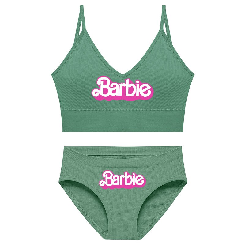New 2Pcs/set Barbie Underwear Set for Women Anime Kawaii Girl Soft No Steel Ring Sports Bra Seamless Briefs Underpants Intimates 2