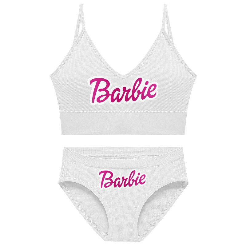 New 2Pcs/set Barbie Underwear Set for Women Anime Kawaii Girl Soft No Steel Ring Sports Bra Seamless Briefs Underpants Intimates 12