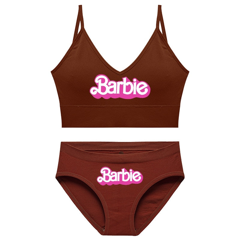 New 2Pcs/set Barbie Underwear Set for Women Anime Kawaii Girl Soft No Steel Ring Sports Bra Seamless Briefs Underpants Intimates 1