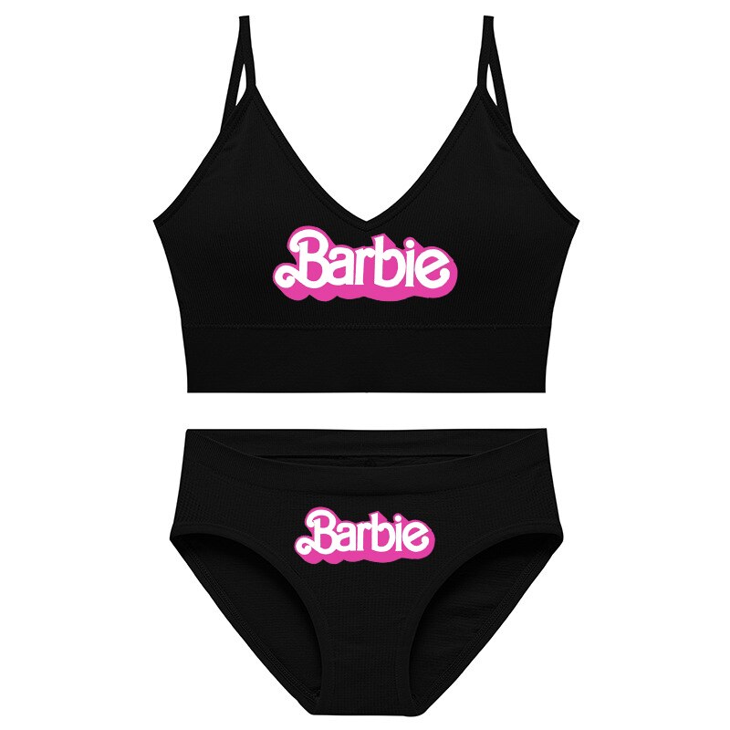 New 2Pcs/set Barbie Underwear Set for Women Anime Kawaii Girl Soft No Steel Ring Sports Bra Seamless Briefs Underpants Intimates 6