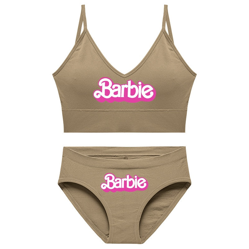 New 2Pcs/set Barbie Underwear Set for Women Anime Kawaii Girl Soft No Steel Ring Sports Bra Seamless Briefs Underpants Intimates 20