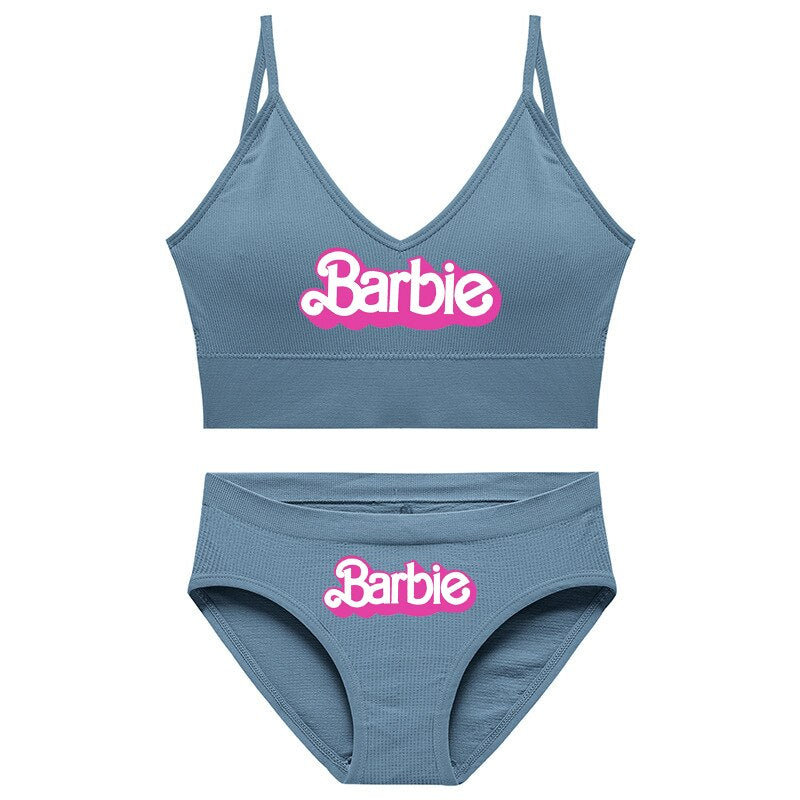 New 2Pcs/set Barbie Underwear Set for Women Anime Kawaii Girl Soft No Steel Ring Sports Bra Seamless Briefs Underpants Intimates 4
