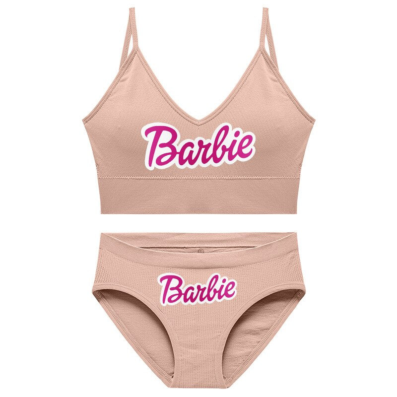 New 2Pcs/set Barbie Underwear Set for Women Anime Kawaii Girl Soft No Steel  Ring Sports Bra Seamless Briefs Underpants Intimates
