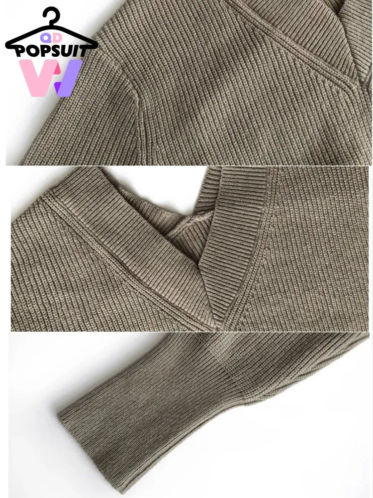 New Autumn Winter Women Knit Sweater Dress V-neck Loose Long Pullover Dress Lazy Temperament Robe Women One Piece Skirt Clothes