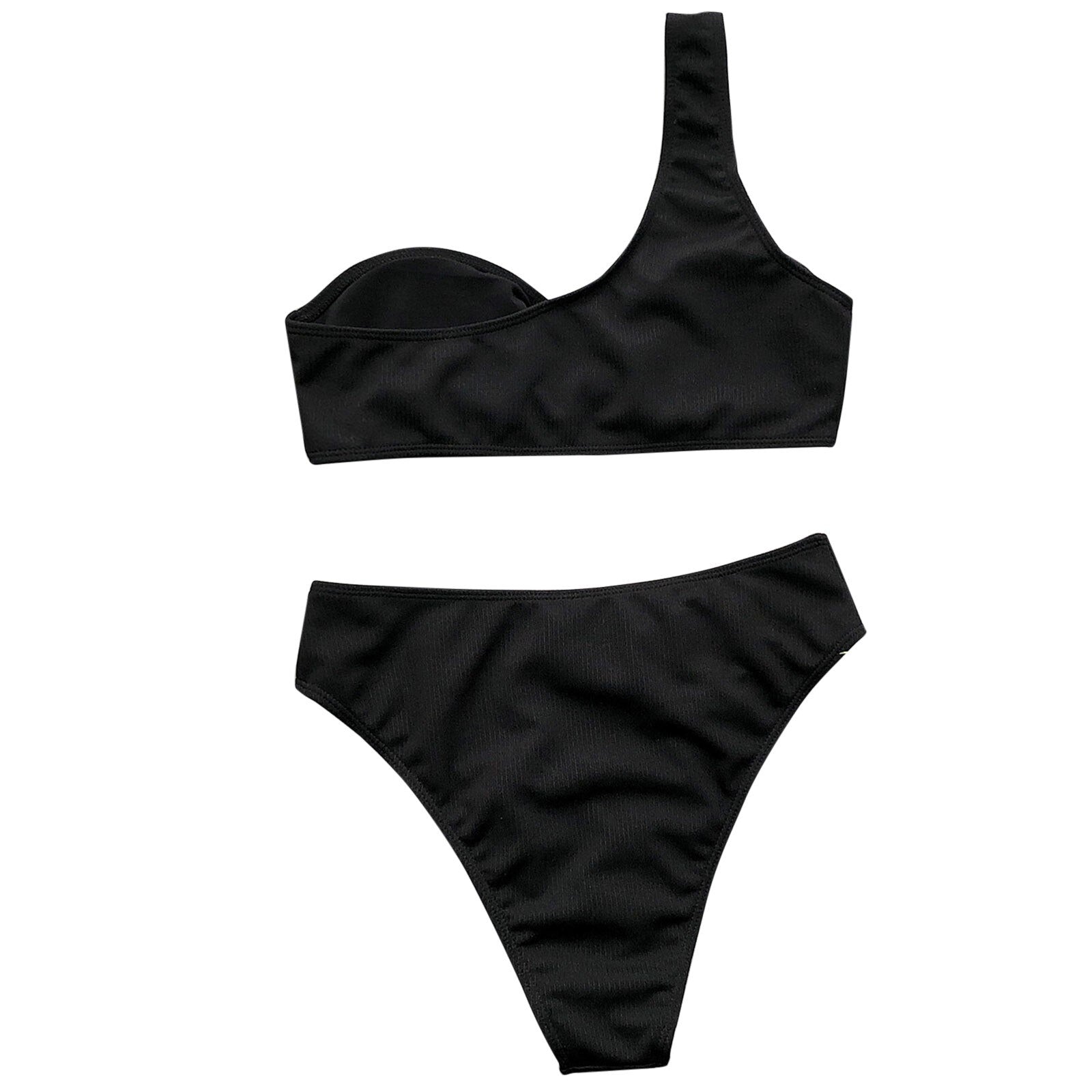 Beach Outfits Sexy One Shoulder Solid Bikini Separate Swimsuit