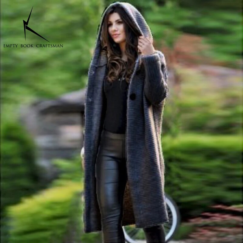 Cardigan in Autumn and Winter Women'sloose Long Sleeve Sweater Solid Color Knitted Long Thickened Top Dark Grey