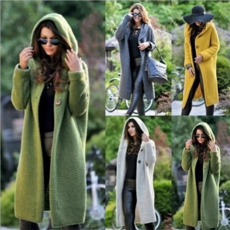 Cardigan in Autumn and Winter Women'sloose Long Sleeve Sweater Solid Color Knitted Long Thickened Top