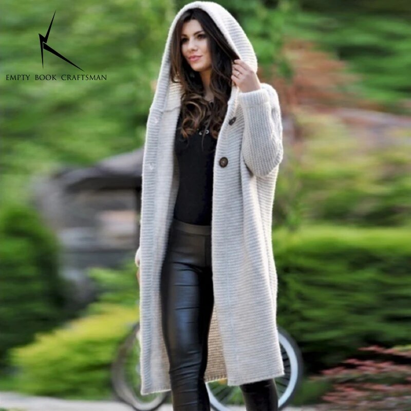 Cardigan in Autumn and Winter Women'sloose Long Sleeve Sweater Solid Color Knitted Long Thickened Top Gray