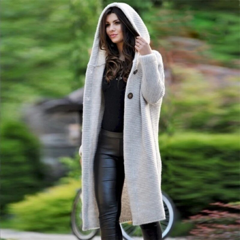 Cardigan in Autumn and Winter Women'sloose Long Sleeve Sweater Solid Color Knitted Long Thickened Top