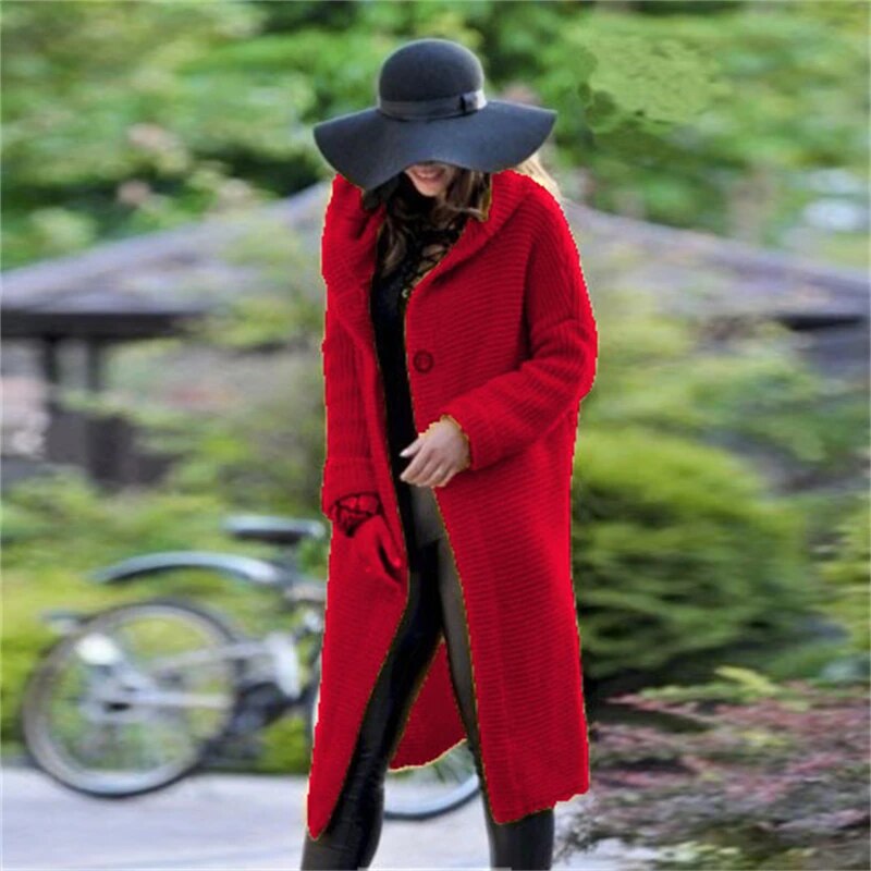 Cardigan in Autumn and Winter Women'sloose Long Sleeve Sweater Solid Color Knitted Long Thickened Top