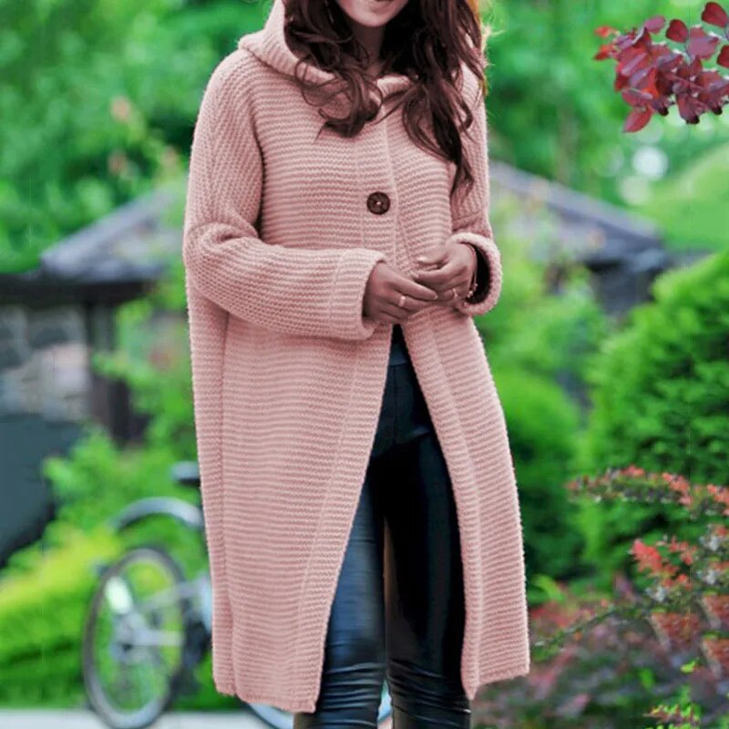 Cardigan in Autumn and Winter Women'sloose Long Sleeve Sweater Solid Color Knitted Long Thickened Top