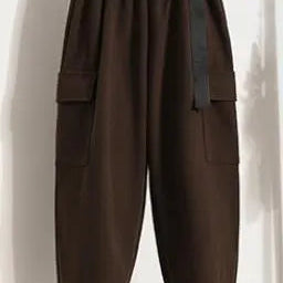 New Casual Women's Tracksuit 3 Piece Set Loose Knit Pullover Sweater + Cargo Pants Sets with Belt + Down Cotton Vest Suit Y2k Coffee Pants Only