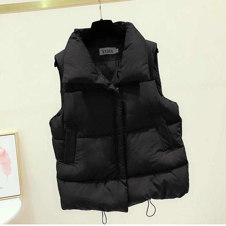 New Casual Women's Tracksuit 3 Piece Set Loose Knit Pullover Sweater + Cargo Pants Sets with Belt + Down Cotton Vest Suit Y2k Black Vest Only