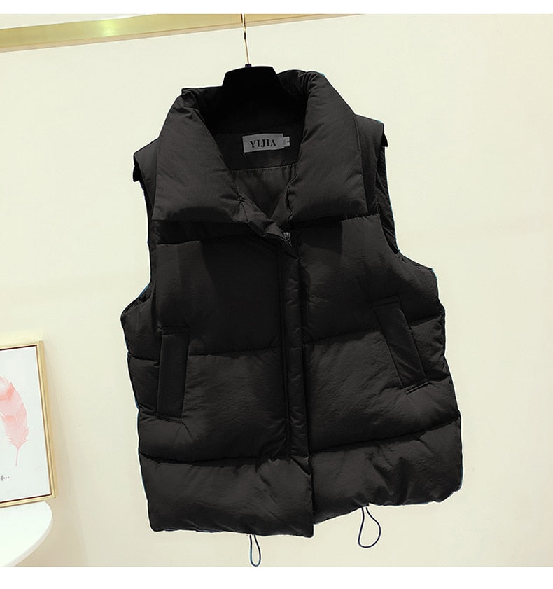 New Casual Women's Tracksuit 3 Piece Set Loose Knit Pullover Sweater + Cargo Pants Sets with Belt + Down Cotton Vest Suit Y2k Black Vest Only