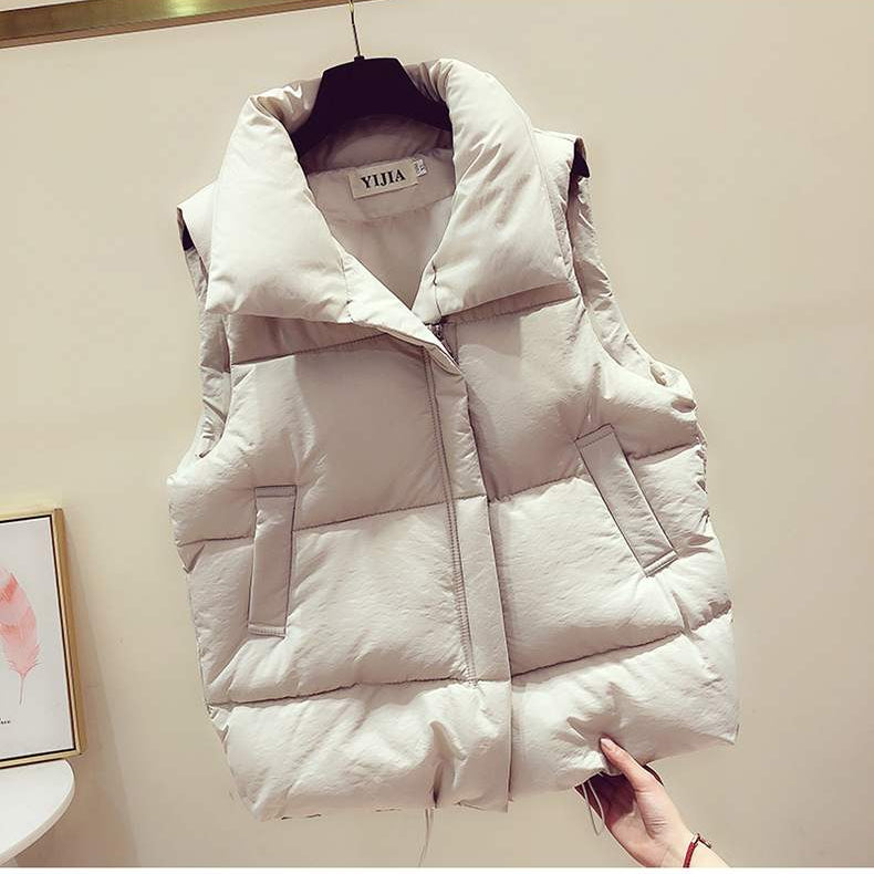 New Casual Women's Tracksuit 3 Piece Set Loose Knit Pullover Sweater + Cargo Pants Sets with Belt + Down Cotton Vest Suit Y2k Beige Vest Only