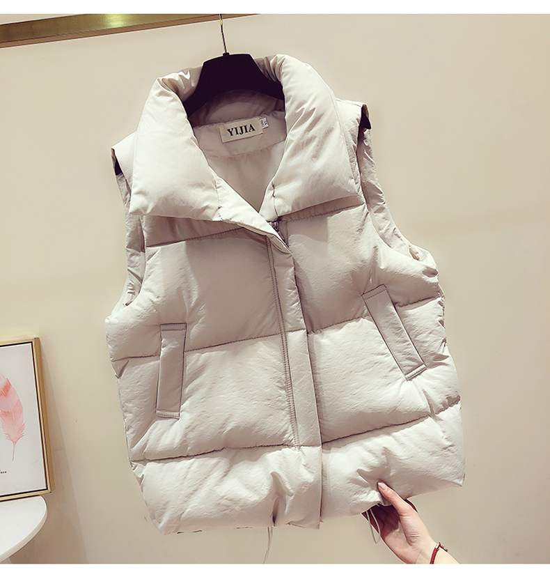 New Casual Women's Tracksuit 3 Piece Set Loose Knit Pullover Sweater + Cargo Pants Sets with Belt + Down Cotton Vest Suit Y2k Beige Vest Only