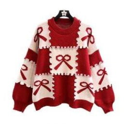 New Casual Women's Tracksuit 3 Piece Set Loose Knit Pullover Sweater + Cargo Pants Sets with Belt + Down Cotton Vest Suit Y2k Red Sweater Only