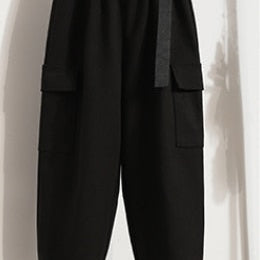 New Casual Women's Tracksuit 3 Piece Set Loose Knit Pullover Sweater + Cargo Pants Sets with Belt + Down Cotton Vest Suit Y2k Black Pants Only