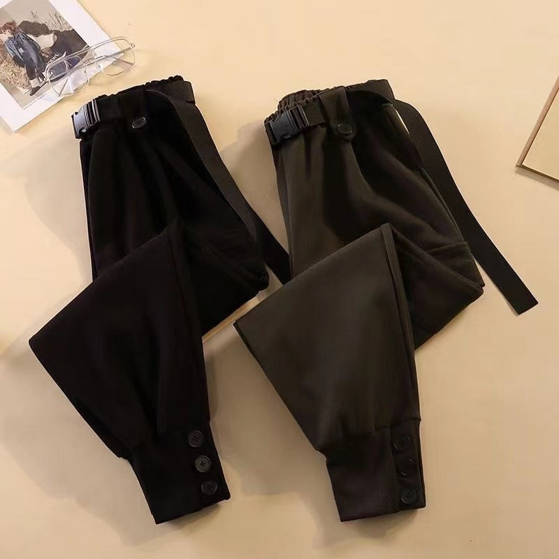 New Casual Women's Tracksuit 3 Piece Set Loose Knit Pullover Sweater + Cargo Pants Sets with Belt + Down Cotton Vest Suit Y2k