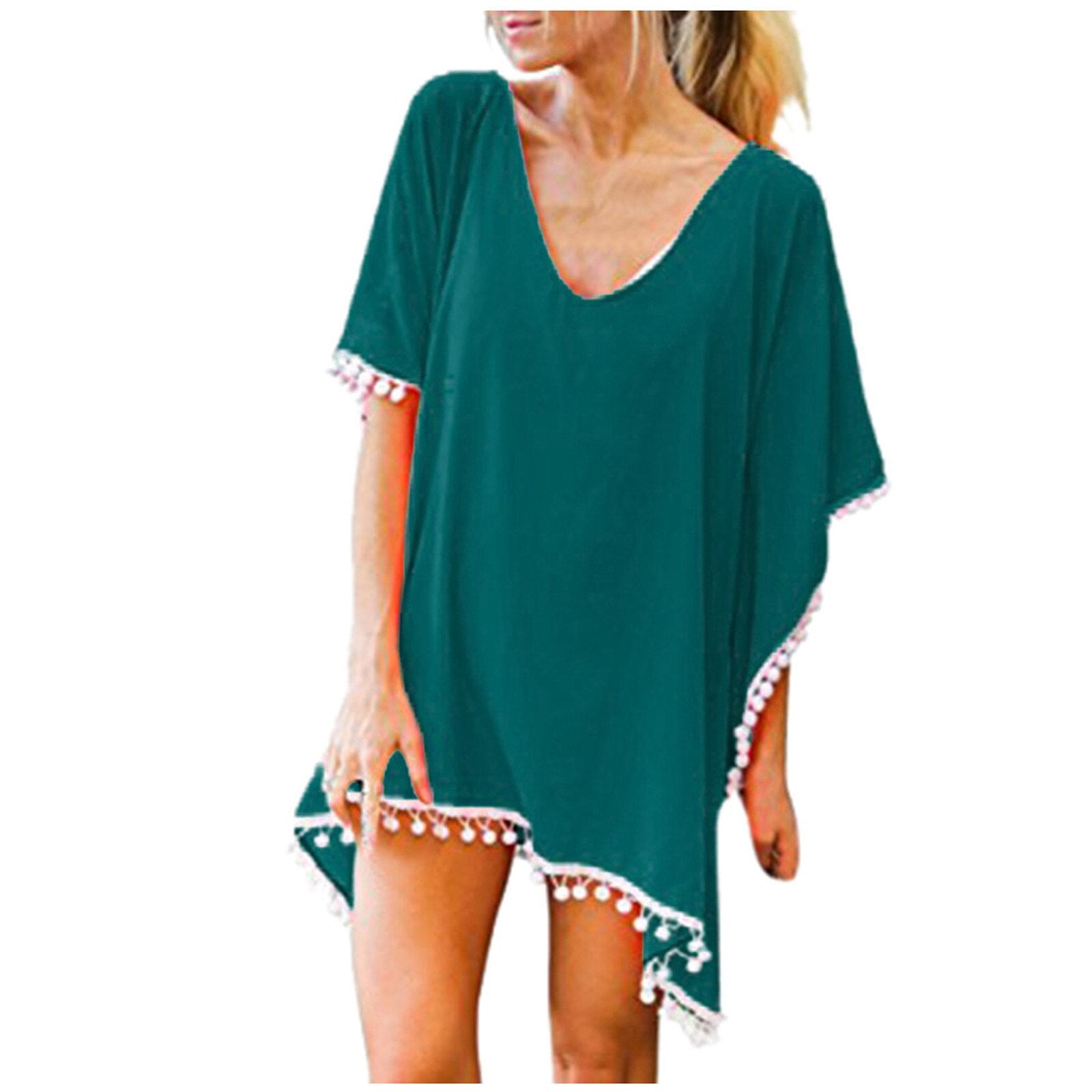 New Chiffon Tassels Beach Wear Swimsuit Cover Up Swimwear Bathing Suits Summer Cover-Ups Loose Solid Pareo Cover Ups