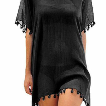 Chiffon Tassels Beach Wear Swimsuit Cover Up Swimwear Bathing Suits Summer Mini Dress Loose Solid Pareo Cover Ups Black