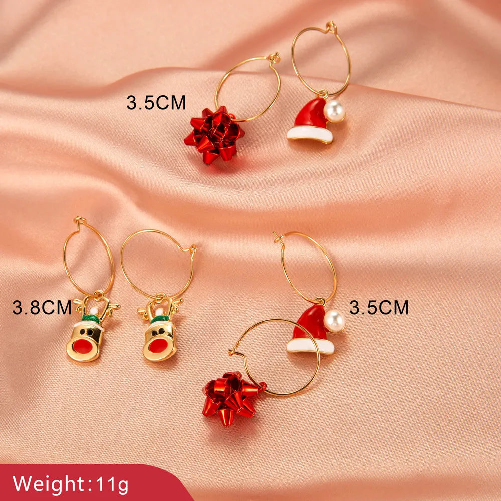 New Christmas Snowman Bells Dangle Earrings For Women Girl Creative Elk Snowflake Tree Earring Christmas Party 2021 Jewelry Gift 3pair 4063