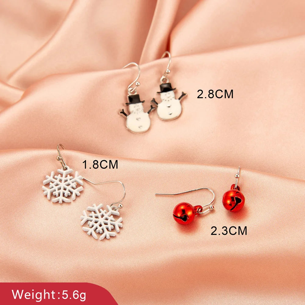 New Christmas Snowman Bells Dangle Earrings For Women Girl Creative Elk Snowflake Tree Earring Christmas Party 2021 Jewelry Gift 3pair 8267