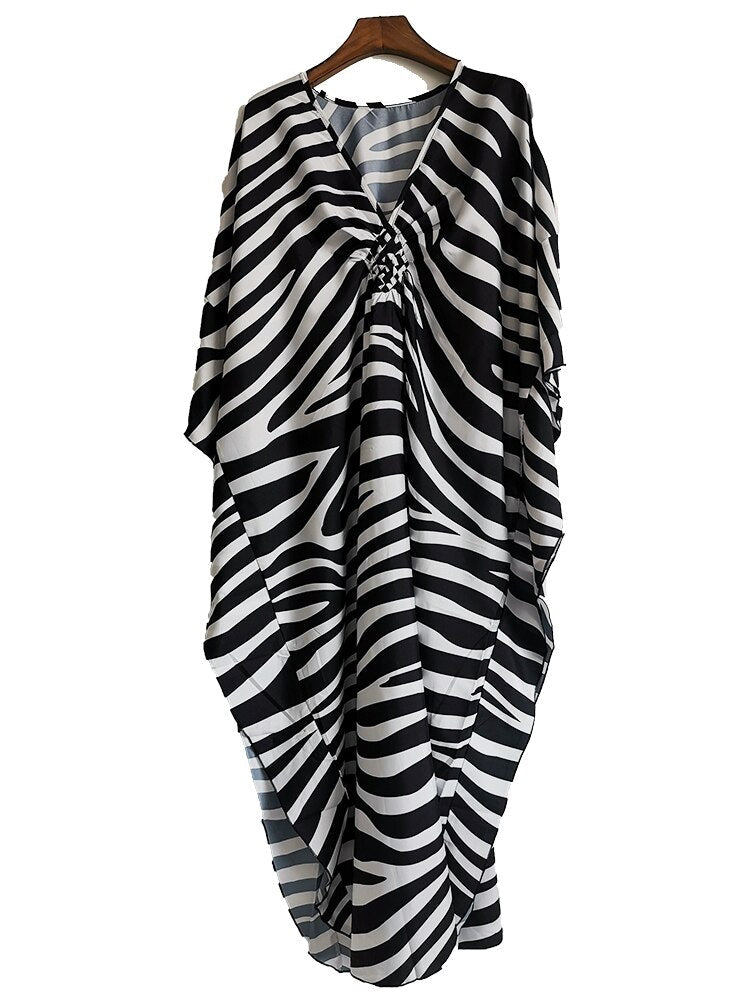 New Cover-up Over size Print Bohemian Maxi Dress Summer Swimsuit Cover Up Color-11Polyester One Size