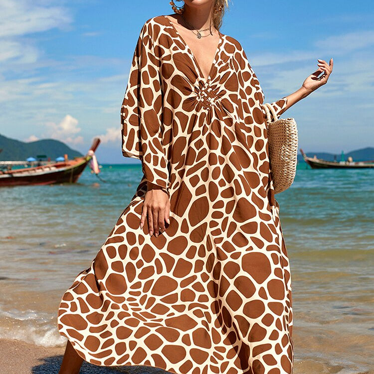 New Cover-up Over size Print Bohemian Maxi Dress Summer Swimsuit Cover Up As Photo(Rayon) One Size