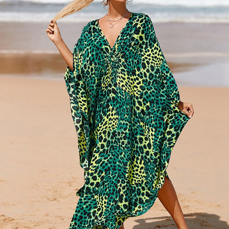 New Cover-up Over size Print Bohemian Maxi Dress Summer Swimsuit Cover Up Color-14(Rayon) One Size