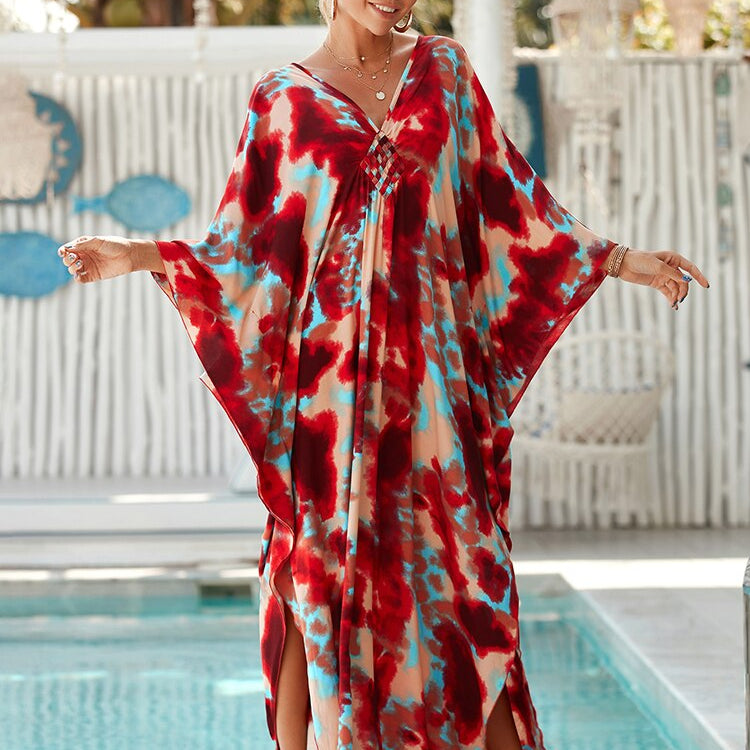 New Cover-up Over size Print Bohemian Maxi Dress Summer Swimsuit Cover Up Color-23(Rayon) One Size