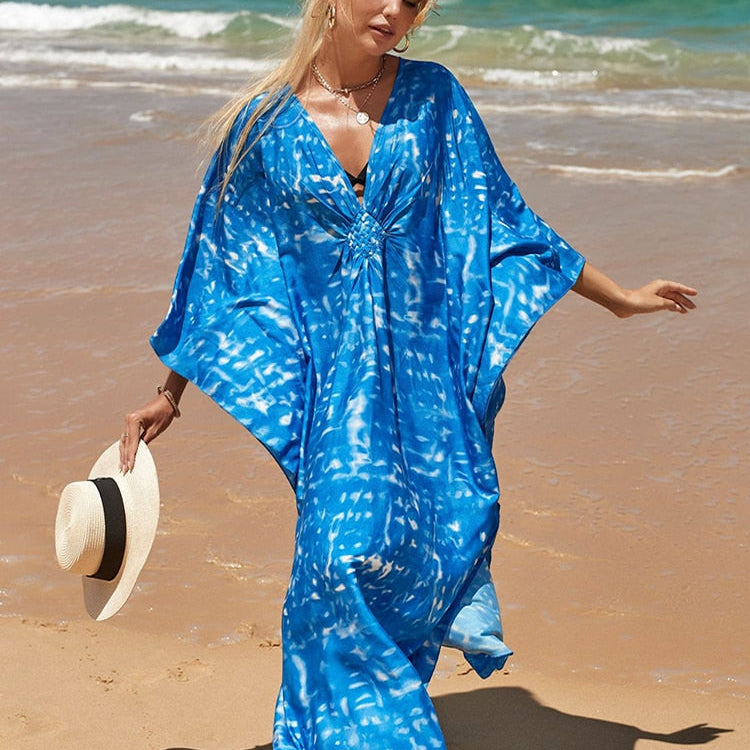 New Cover-up Over size Print Bohemian Maxi Dress Summer Swimsuit Cover Up