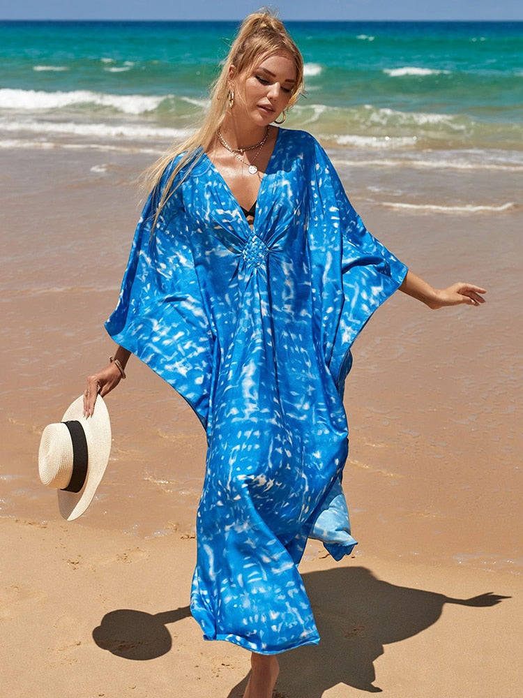 New Cover-up Over size Print Bohemian Maxi Dress Summer Swimsuit Cover Up