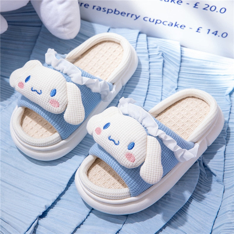 New Cute Cartoon Slipper Women Indoor Linen Casual Thick Bottom Sandals Bedroom Linen Slipper Children Spring Home Shoes